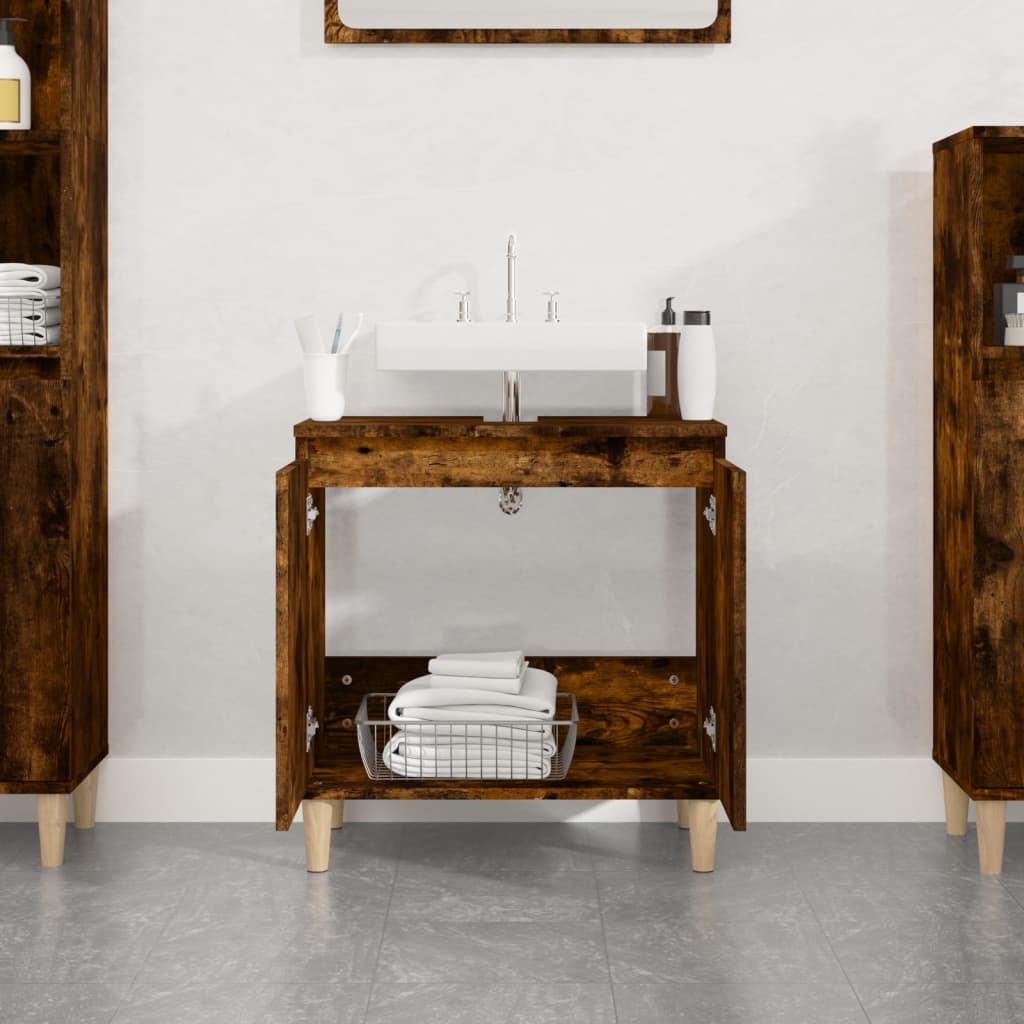 Smoked Oak Washbasin Cabinet 58x33x60 cm in Multilayer Wood