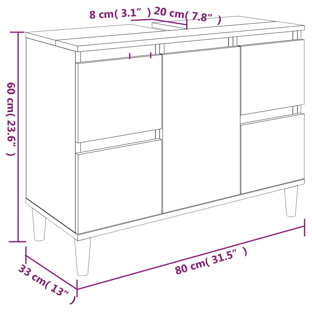 Mobile Lavabo Bianco 80x33x60 cm in Legno Multistrato - homemem39