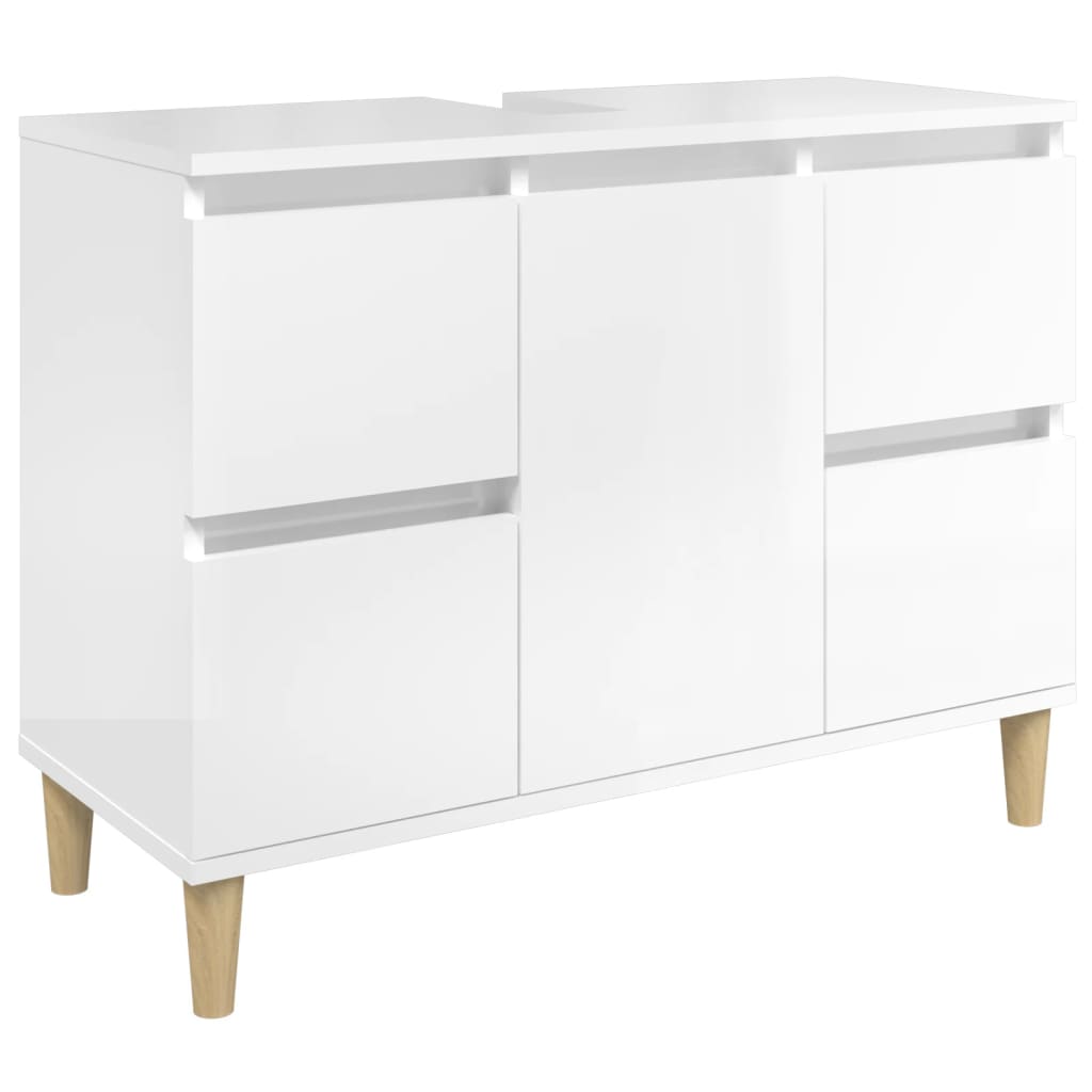 Mobile Lavabo Bianco Lucido 80x33x60 cm in Legno Multistrato - homemem39