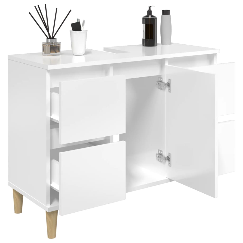 Mobile Lavabo Bianco Lucido 80x33x60 cm in Legno Multistrato - homemem39