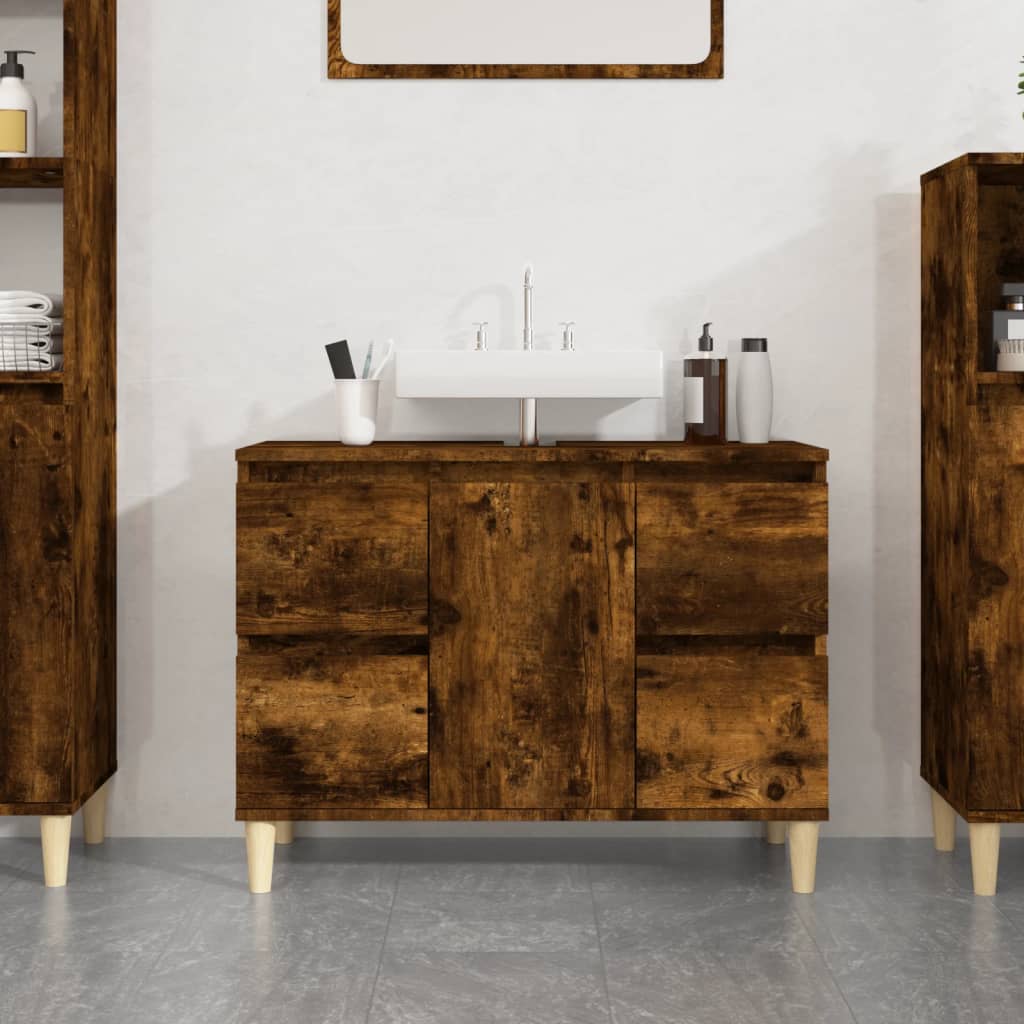 Mobile Lavabo Rovere Fumo 80x33x60 cm in Legno Multistrato - homemem39