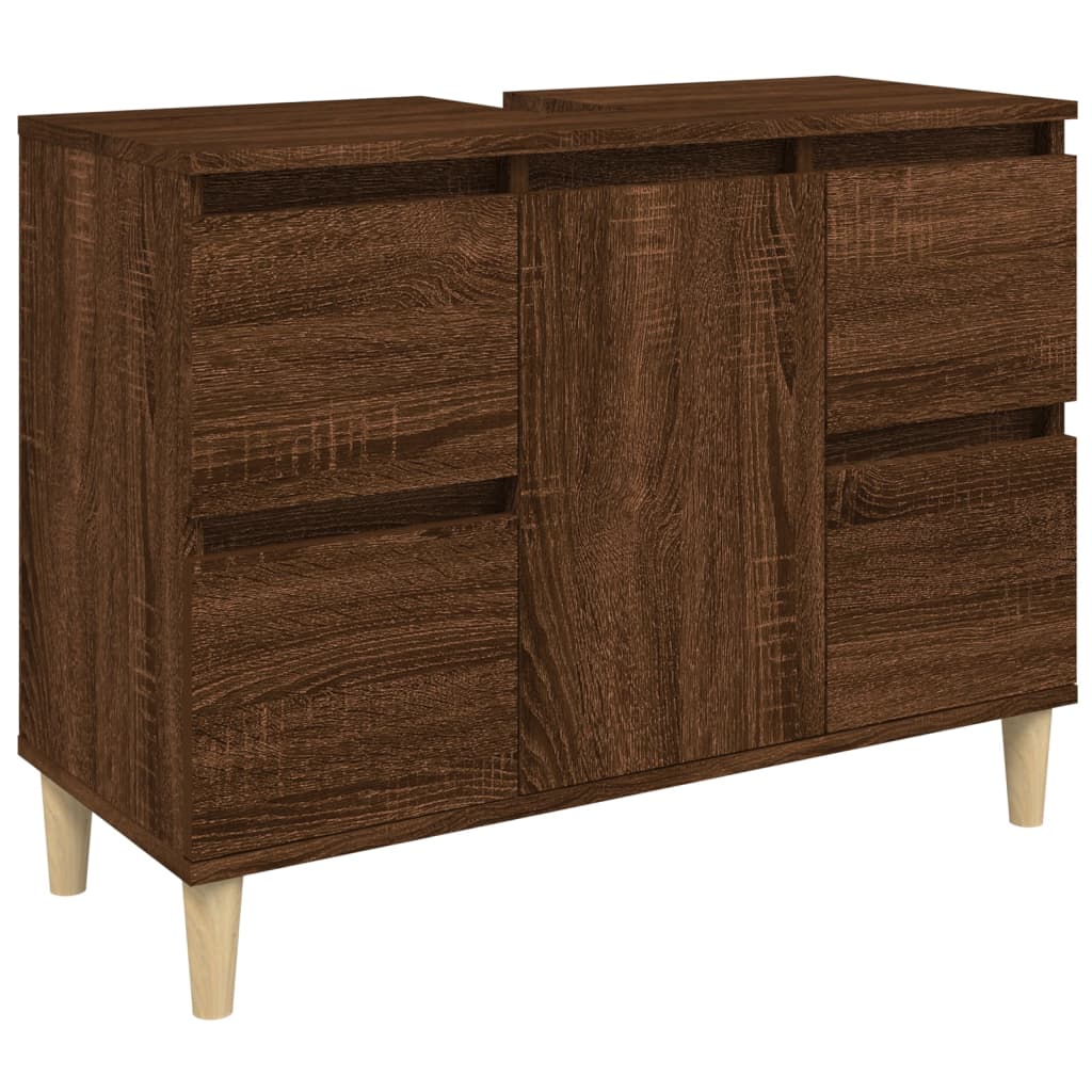 Brown Oak Washbasin Cabinet 80x33x60 cm in Multilayer Wood