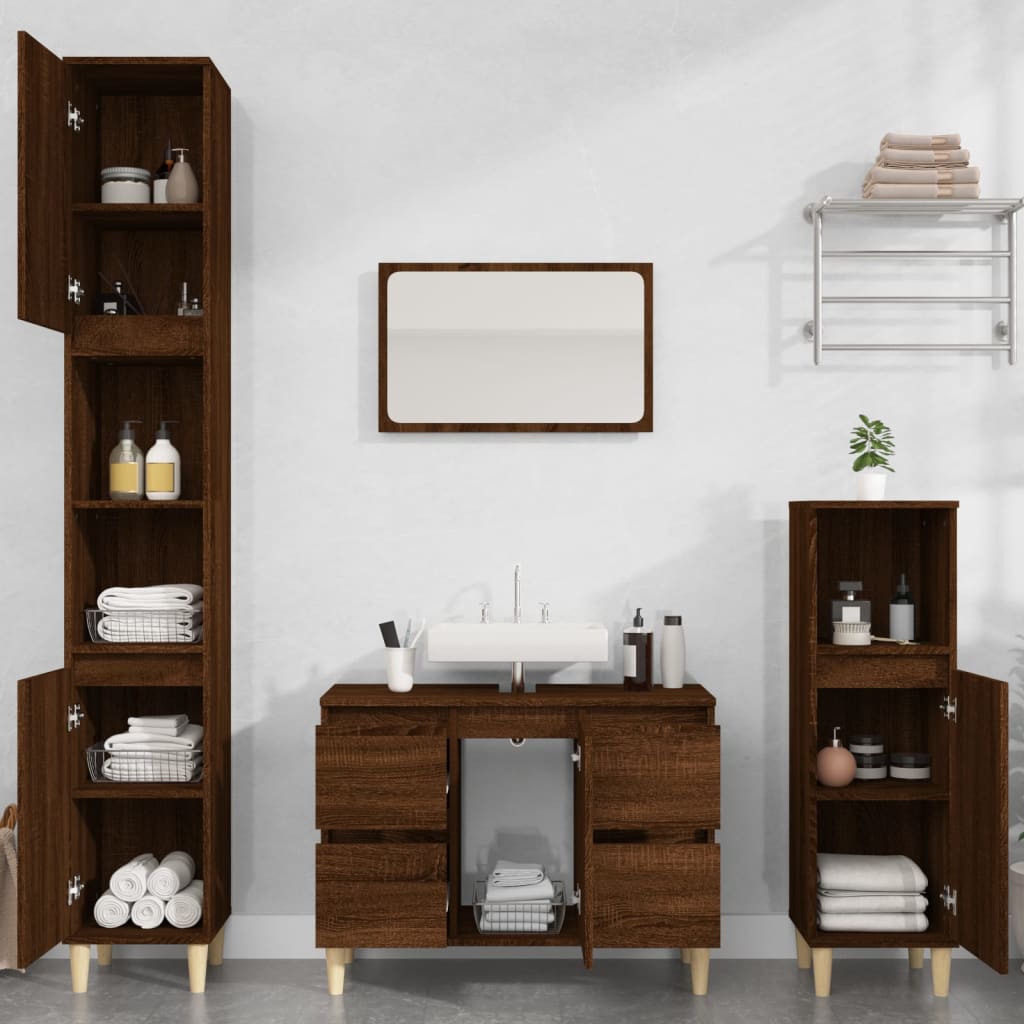 Brown Oak Washbasin Cabinet 80x33x60 cm in Multilayer Wood