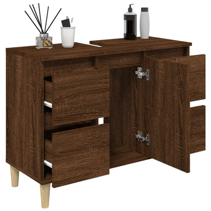 Brown Oak Washbasin Cabinet 80x33x60 cm in Multilayer Wood