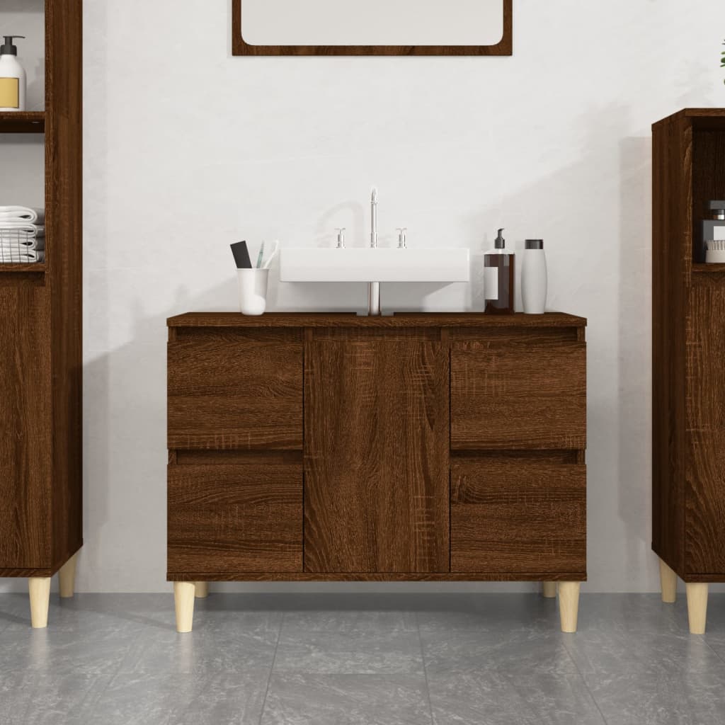 Brown Oak Washbasin Cabinet 80x33x60 cm in Multilayer Wood