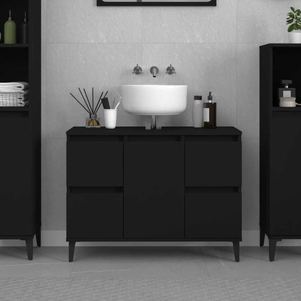 Mobile Lavabo Nero 80x33x60 cm in Legno Multistrato - homemem39