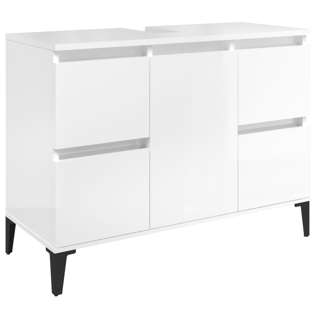 Mobile Lavabo Bianco Lucido 80x33x60 cm in Legno Multistrato - homemem39