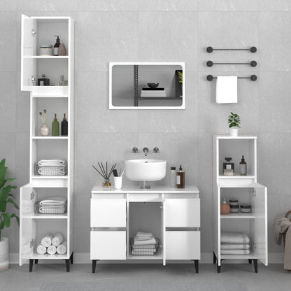 Mobile Lavabo Bianco Lucido 80x33x60 cm in Legno Multistrato - homemem39