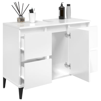 Mobile Lavabo Bianco Lucido 80x33x60 cm in Legno Multistrato - homemem39