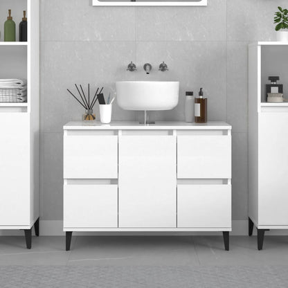 Mobile Lavabo Bianco Lucido 80x33x60 cm in Legno Multistrato - homemem39