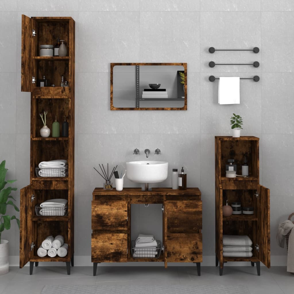 Mobile Lavabo Rovere Fumo 80x33x60 cm in Legno Multistrato - homemem39