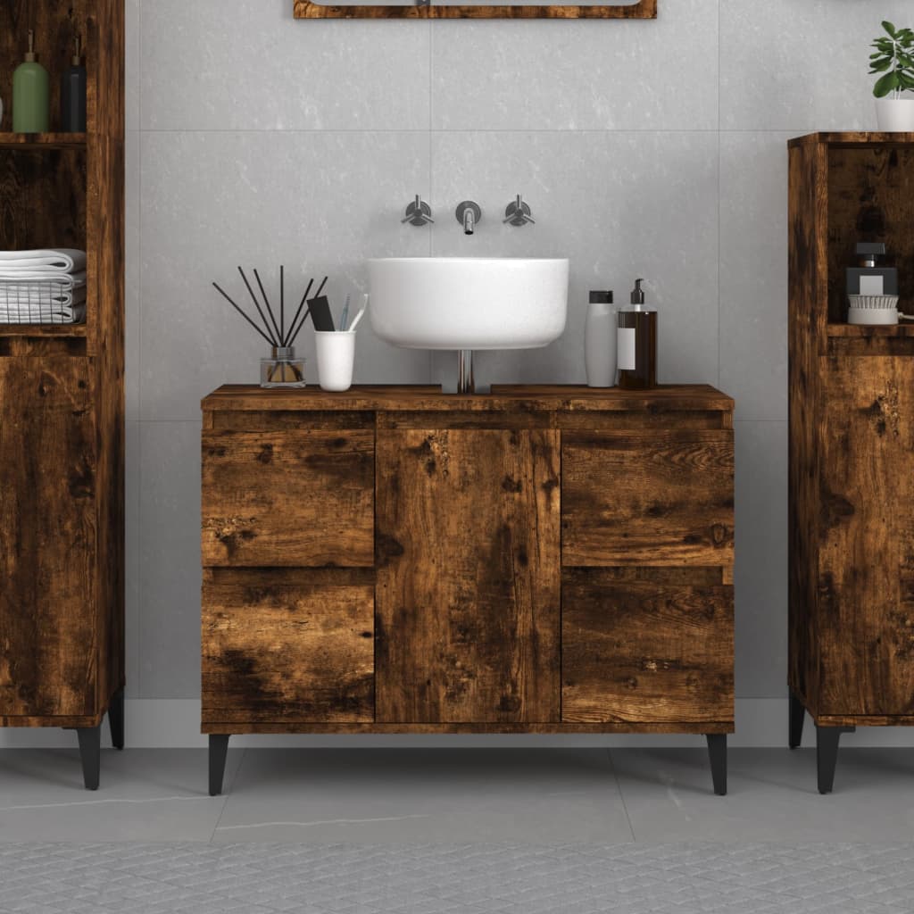 Mobile Lavabo Rovere Fumo 80x33x60 cm in Legno Multistrato - homemem39