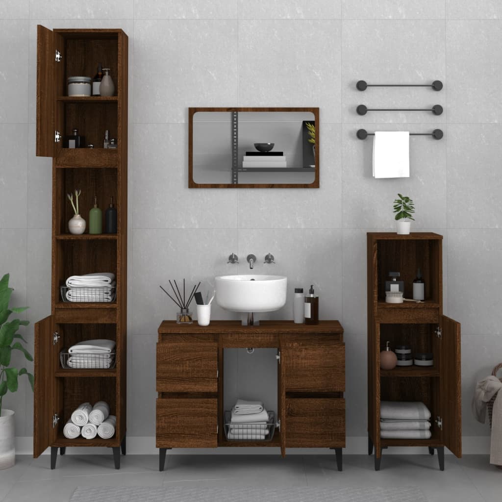 Mobile Lavabo Rovere Marrone 80x33x60 cm in Legno Multistrato - homemem39