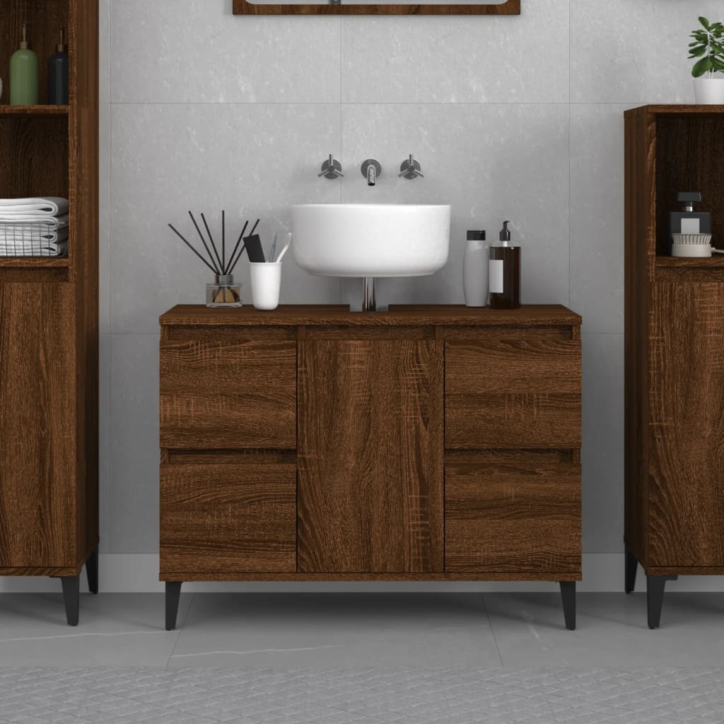 Mobile Lavabo Rovere Marrone 80x33x60 cm in Legno Multistrato - homemem39