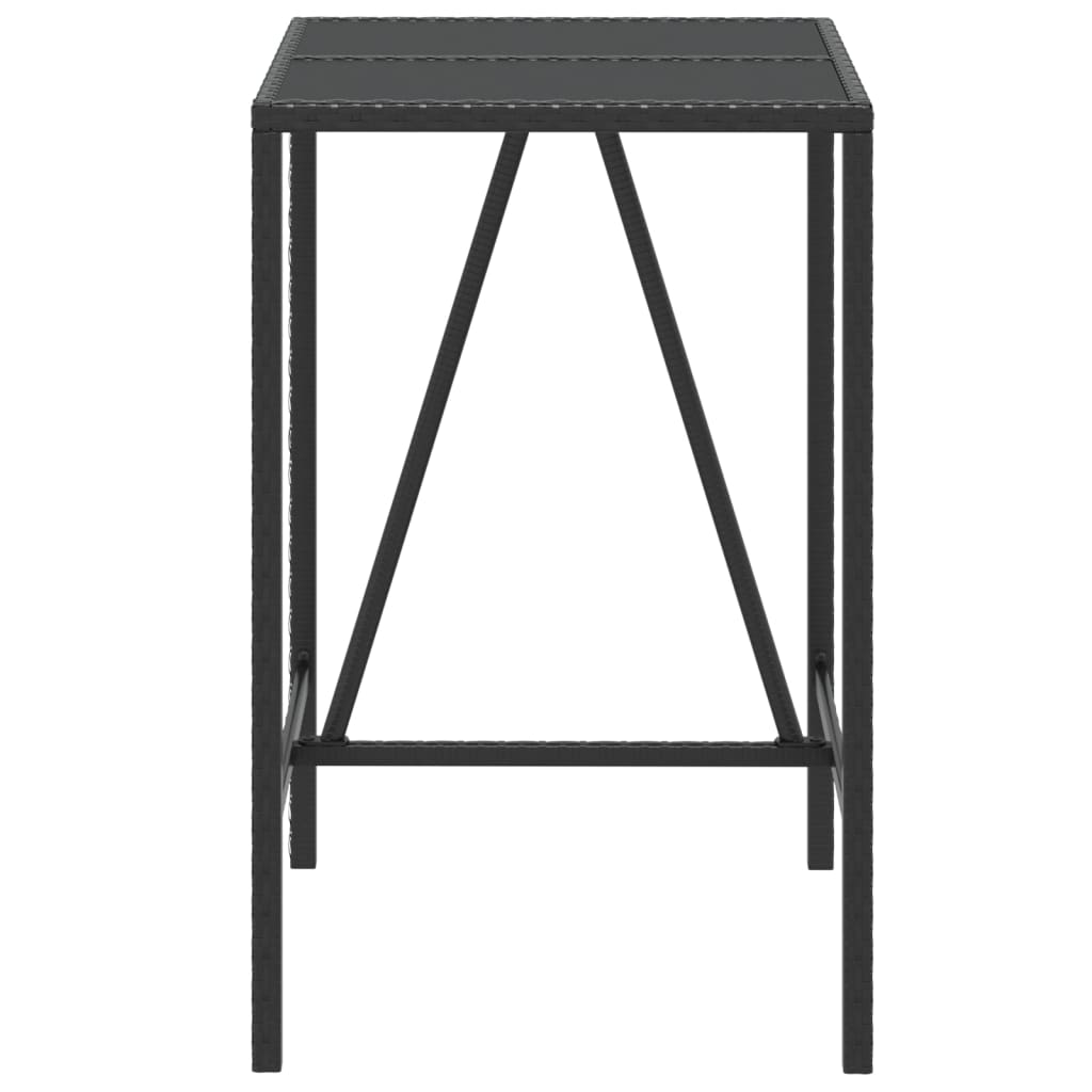 Tavolo da Bar con Piano in Vetro Nero 70x70x110 cm Polyrattan - homemem39