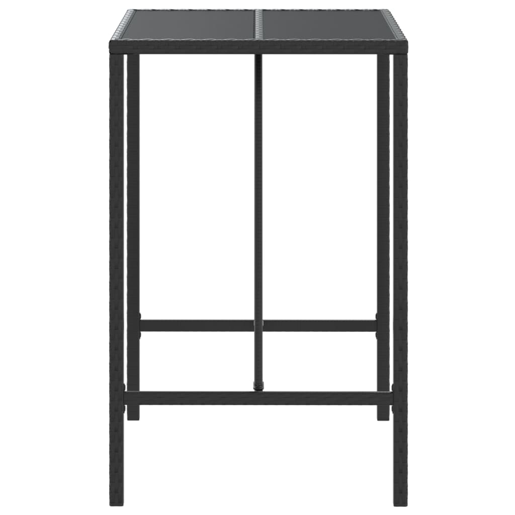 Tavolo da Bar con Piano in Vetro Nero 70x70x110 cm Polyrattan - homemem39