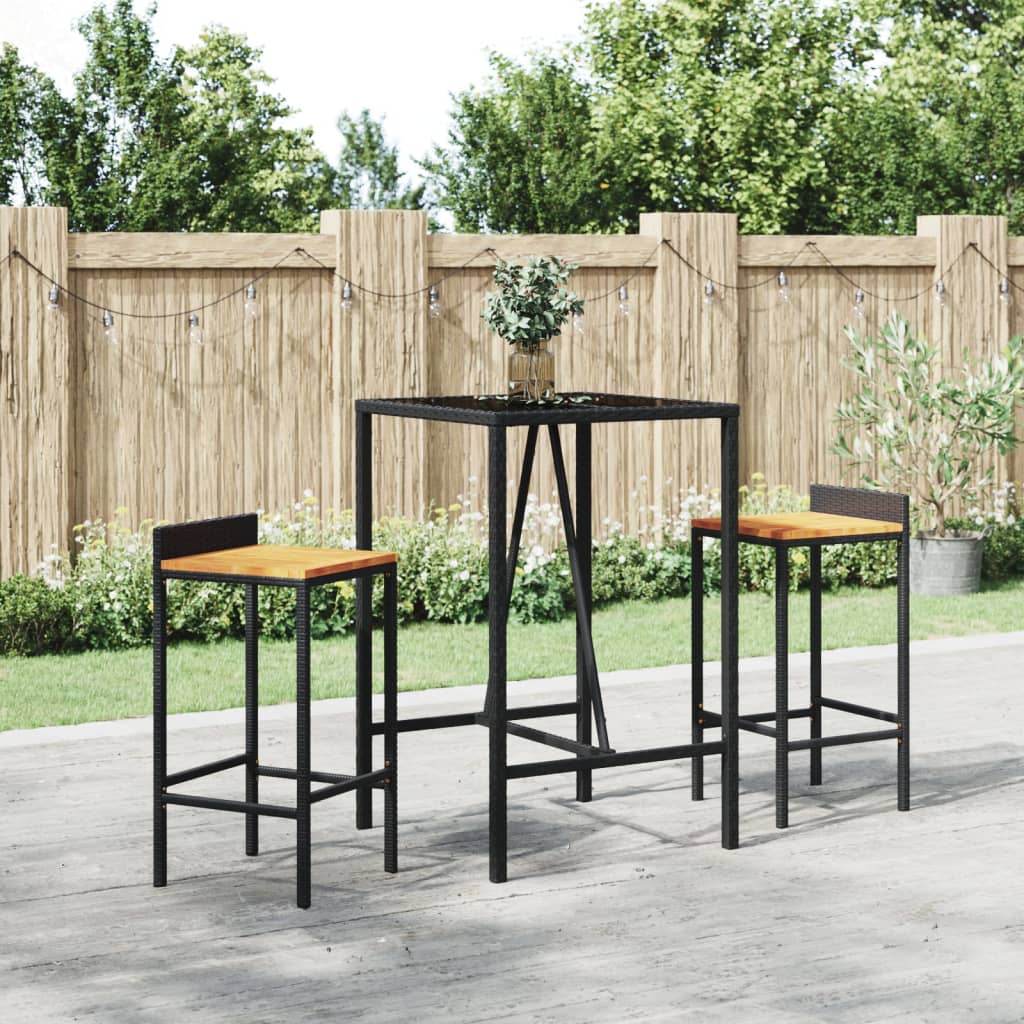 Tavolo da Bar con Piano in Vetro Nero 70x70x110 cm Polyrattan - homemem39