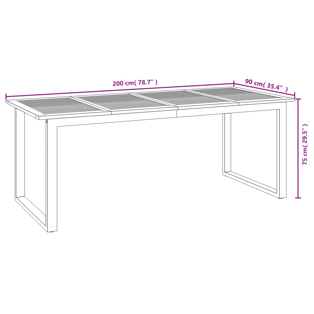 Tavolo Giardino con Gambe a U 200x90x75cm Legno Massello Acacia - homemem39