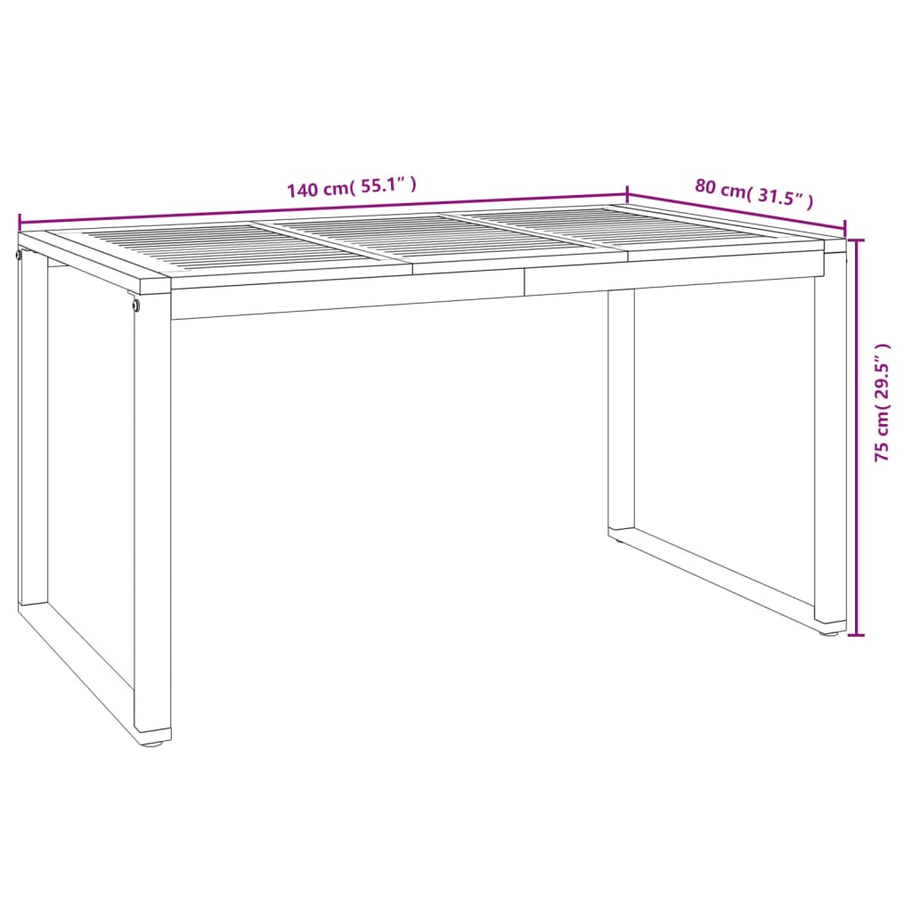 Tavolo Giardino con Gambe a U 140x80x75cm Legno Massello Acacia