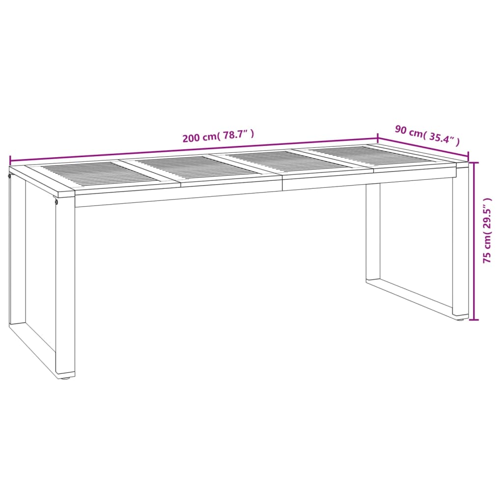 Tavolo Giardino con Gambe a U 200x90x75cm Legno Massello Acacia