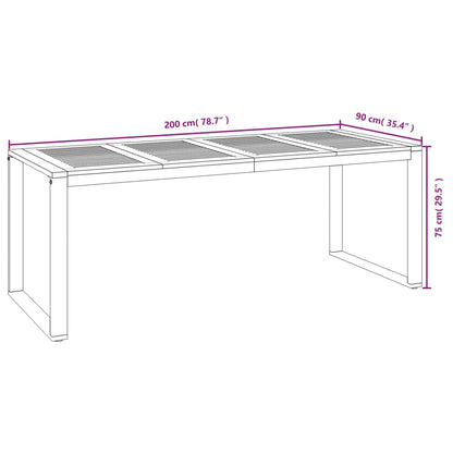 Tavolo Giardino con Gambe a U 200x90x75cm Legno Massello Acacia