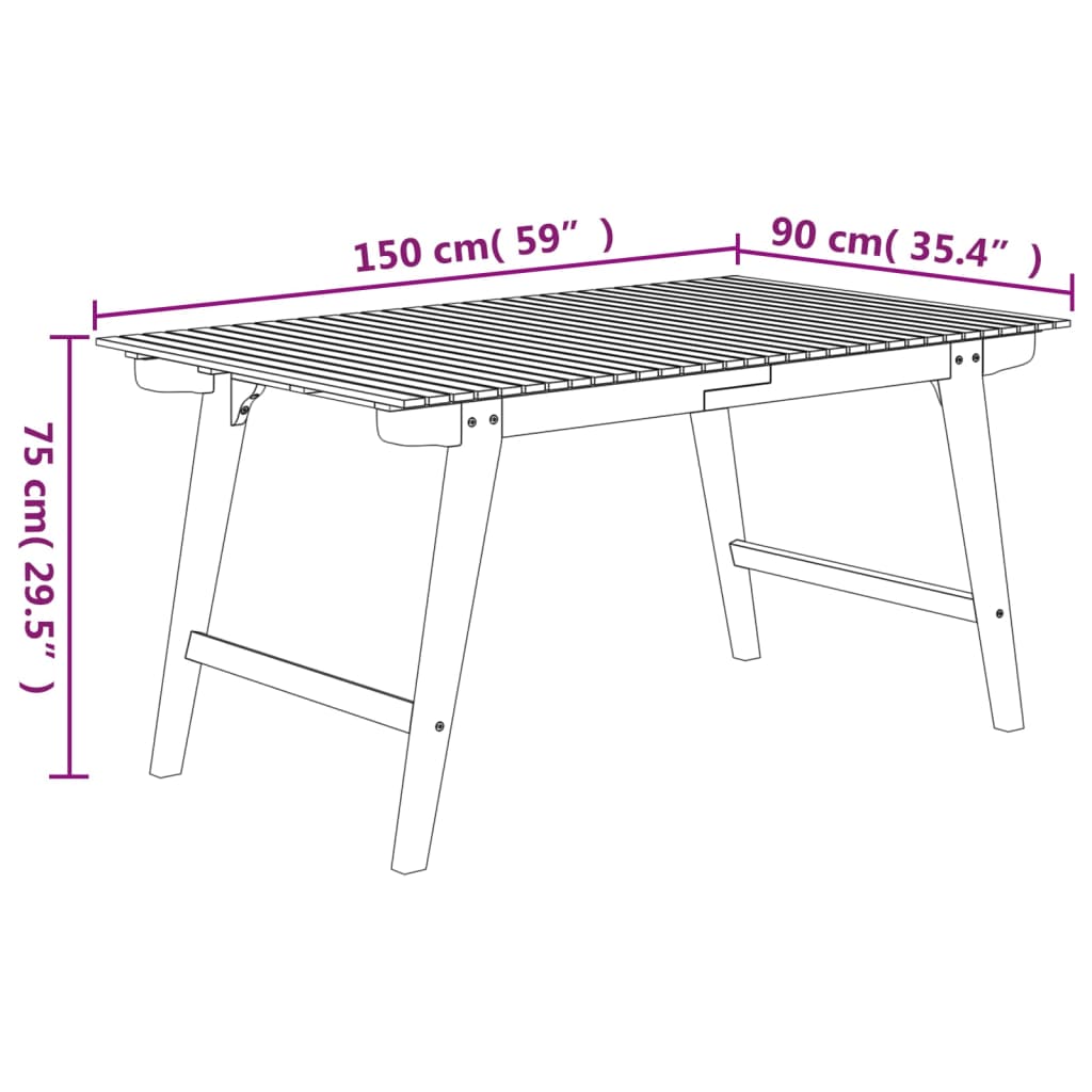 Tavolo da Giardino 150x90x75 cm Legno Massello di Acacia - homemem39