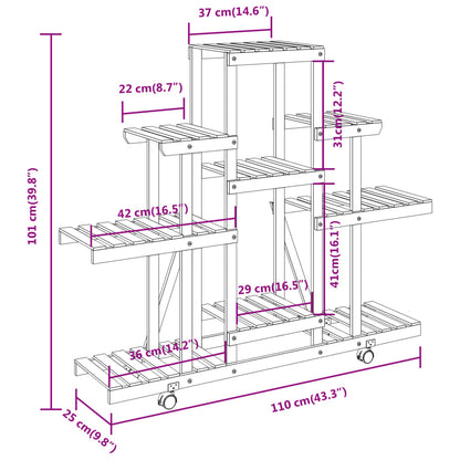 Portafiori con Ruote 110x25x101 cm in Legno Massello di Abete - homemem39