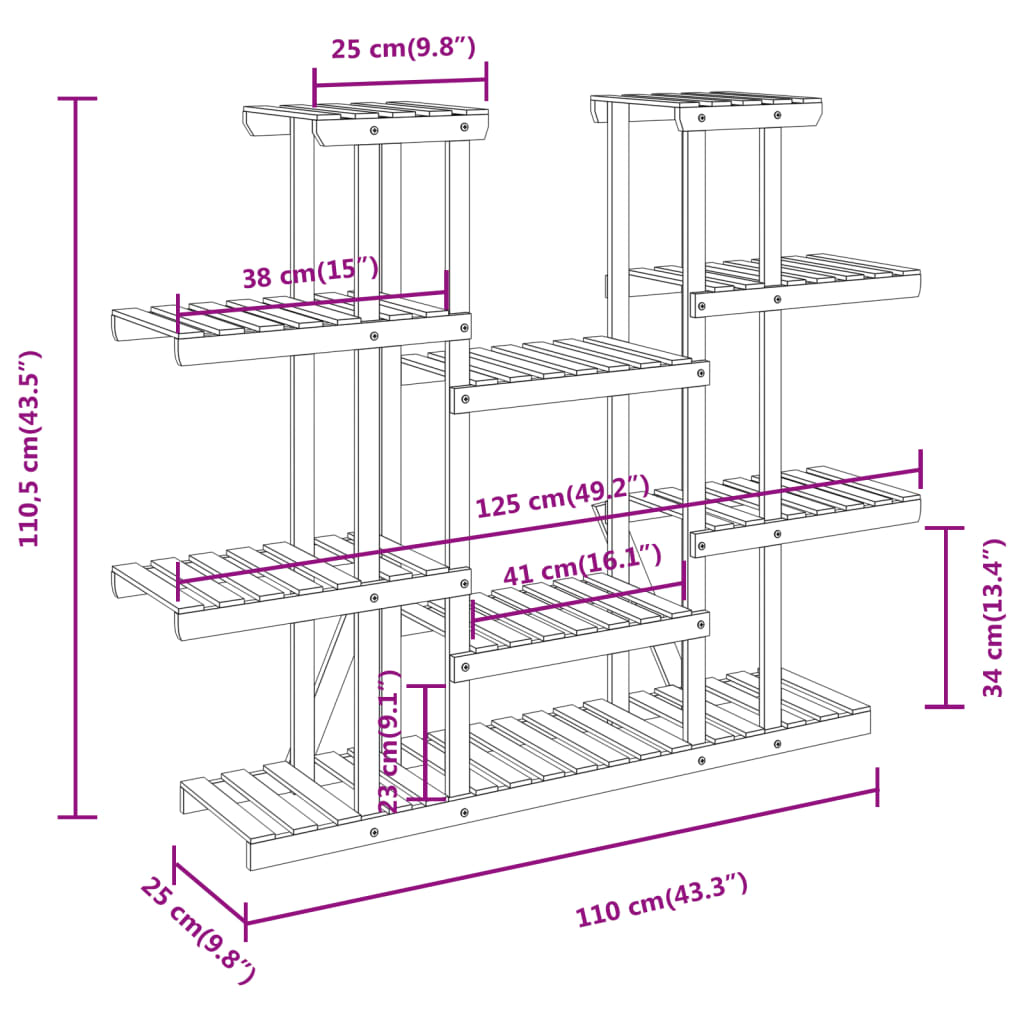 Portafiori 110x25x110,5 cm in Legno Massello di Abete - homemem39