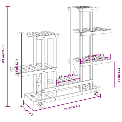 Portafiori con Ruote 95x25x101 cm in Legno Massello di Abete - homemem39