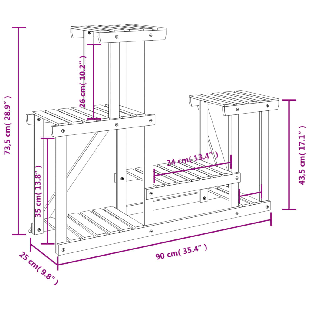 Portafiori 90x25x73,5 cm in Legno Massello di Abete