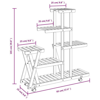 Portafiori con Ruote 95x25x101 cm in Legno Massello di Abete - homemem39