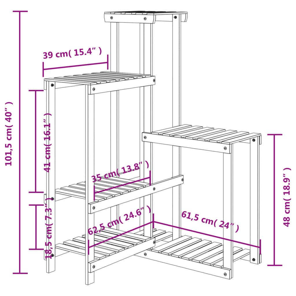 Portafiori 62,5x61,5x101,5 cm in Legno Massello di Abete - homemem39