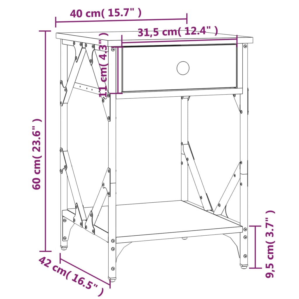 Comodino Rovere Sonoma 40x42x60 cm in Legno Multistrato