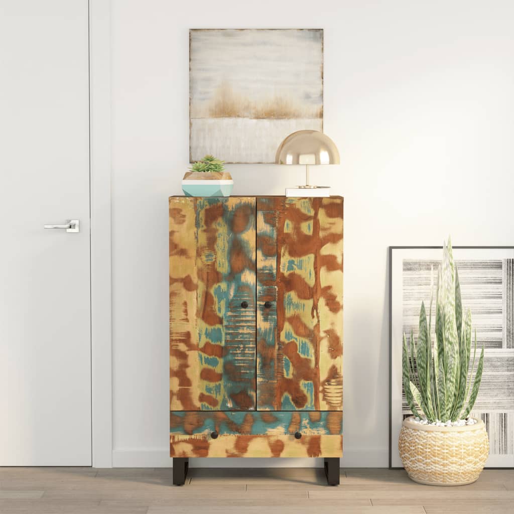 Credenza con Cassetto 60x33x100 Legno Massello Recupero e Ferro - homemem39