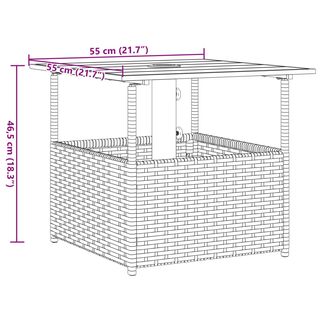 Tavolo Giardino Foro Ombrellone Nero 55x55x46,5 cm Polyrattan