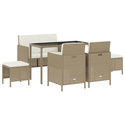 Set da Pranzo da Giardino 6 pz con Cuscini Beige in Polyrattan - homemem39