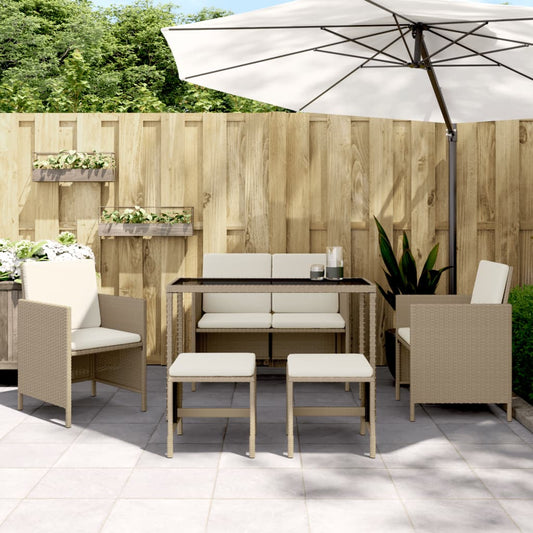 Set da Pranzo da Giardino 6 pz con Cuscini Beige in Polyrattan - homemem39