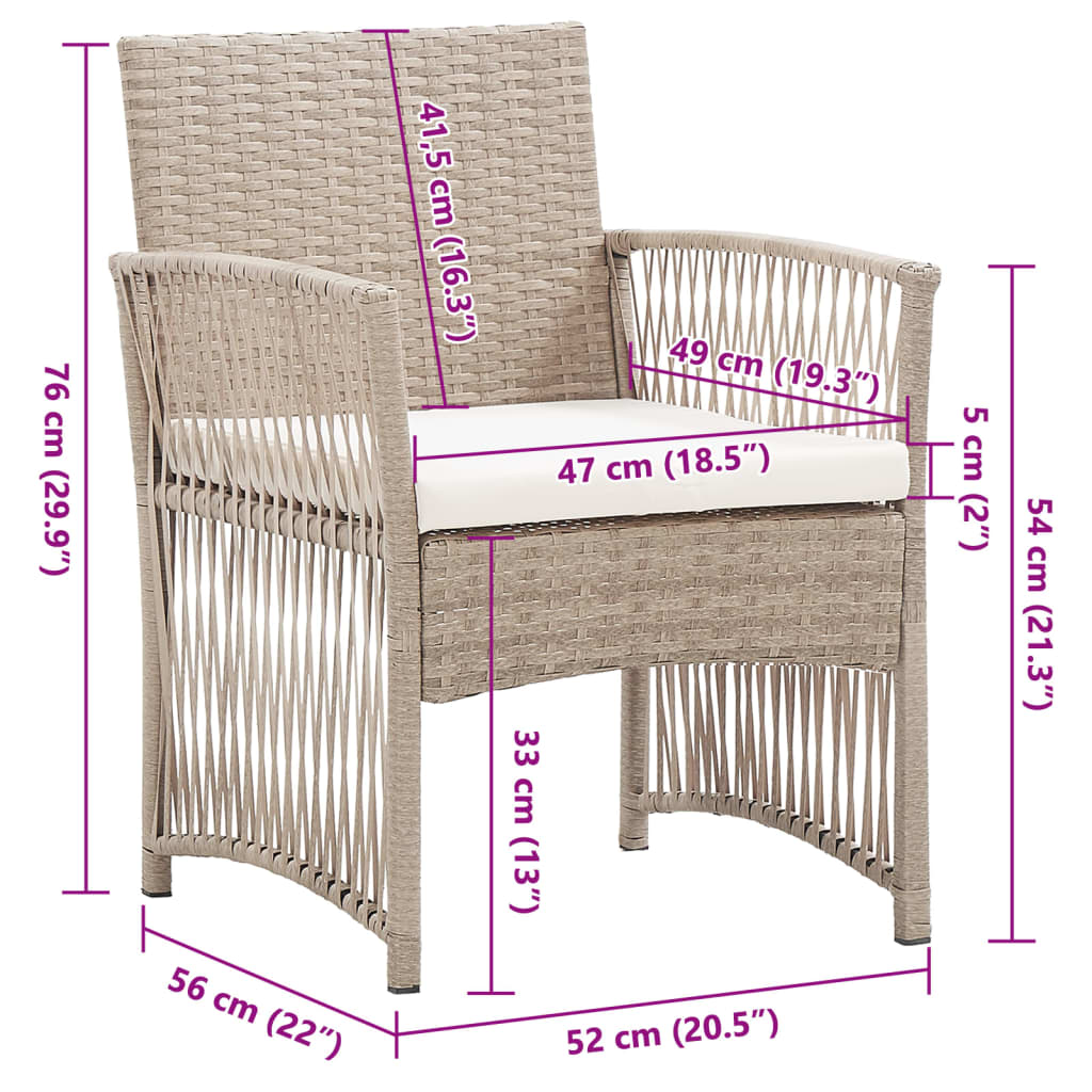 Poltrone da Giardino con Cuscini 2 pz Beige in Polyrattan - homemem39