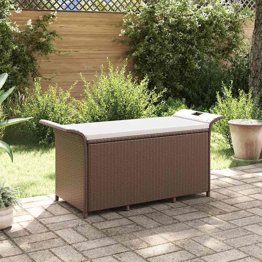 Panca da Giardino con Cuscino Marrone 116x46x57cm in Polyrattan - homemem39