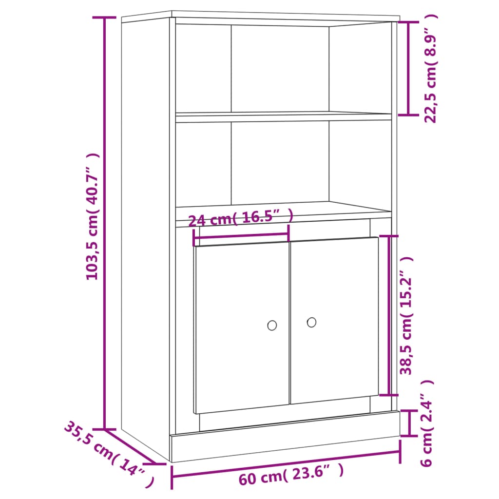 Credenza Rovere Fumo 60x35,5x103,5 cm in Legno Multistrato