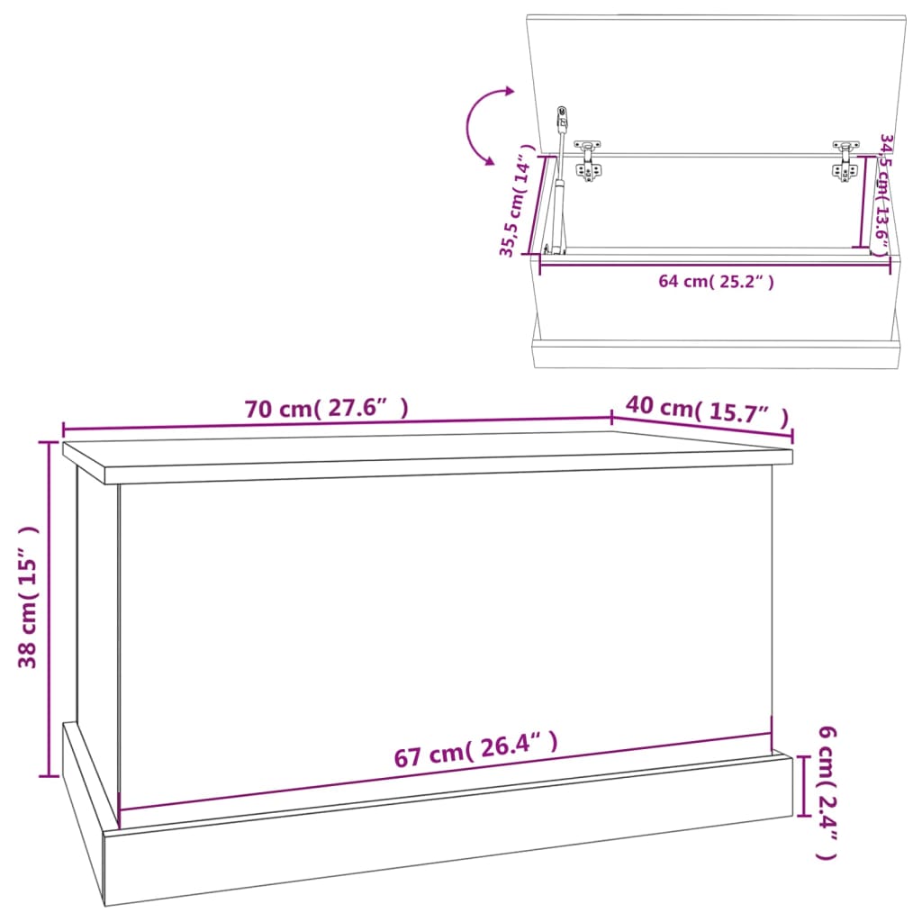 Contenitore Rovere Fumo 70x40x38 cm Legno Multistrato - homemem39