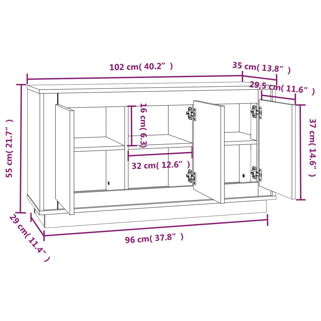 Credenza Bianca 102x35x55 cm in Legno Multistrato