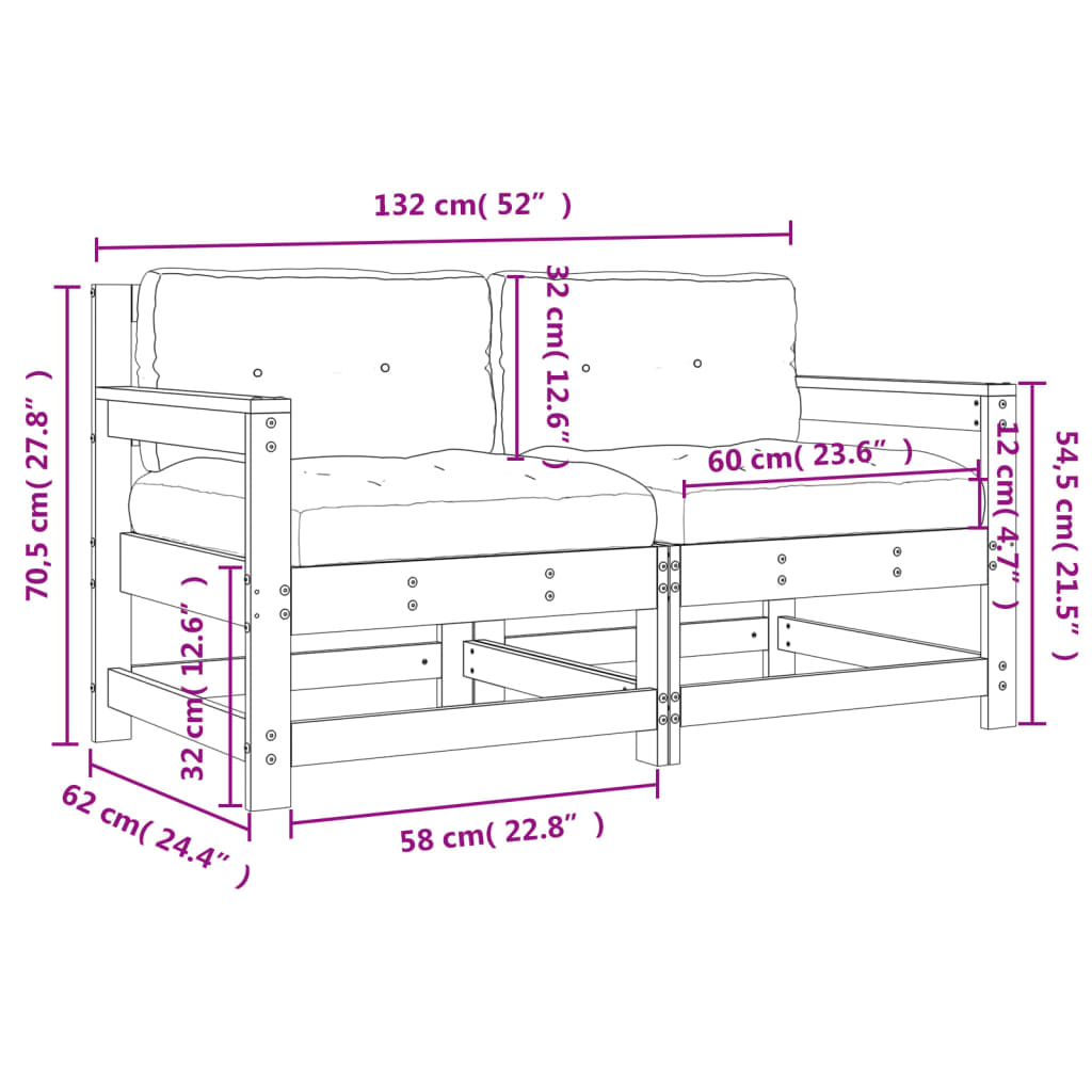 Sedie da Giardino con Cuscini 2 pz in Legno Massello di Douglas