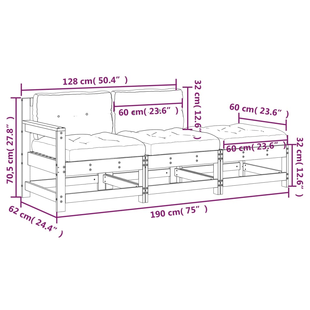 Set Divani da Giardino 3pz con Cuscini Legno Impregnato di Pino - homemem39