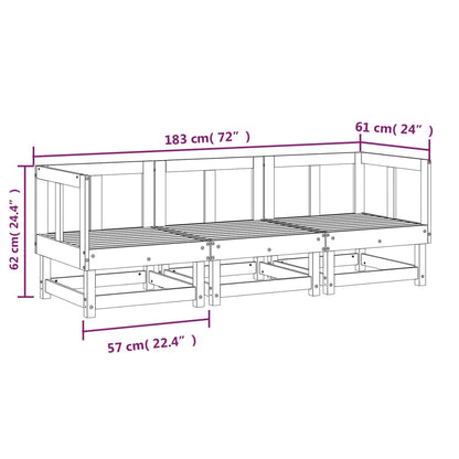 Set Salotto da Giardino 3 pz in Legno Massello di Pino