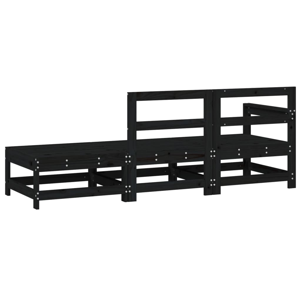 Set Salotto da Giardino 3 pz Nero in Legno Massello di Pino