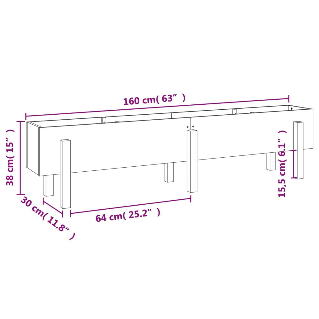 Fioriera Rialzata da Giardino 160x30x38 cm Legno Massello Pino