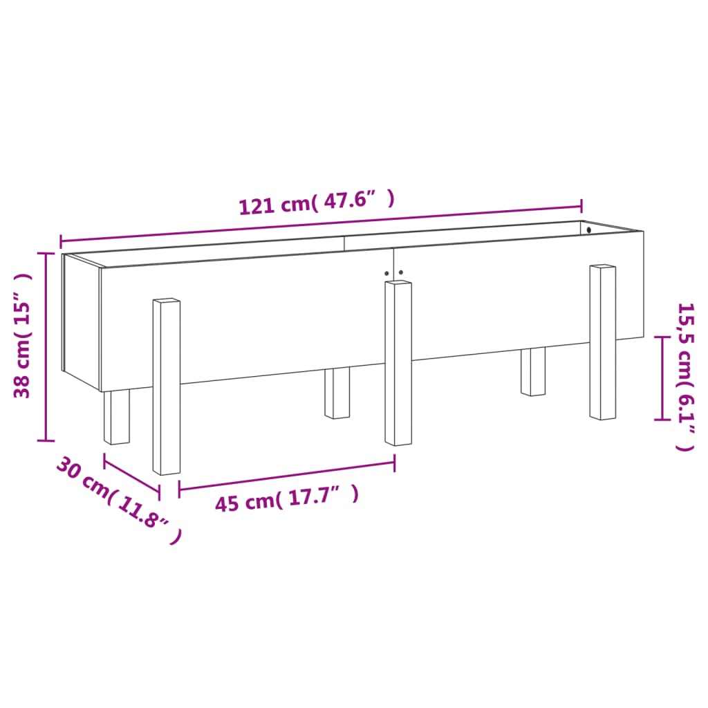 Fioriera Rialzata da Giardino 121x30x38 cm Legno Massello Pino