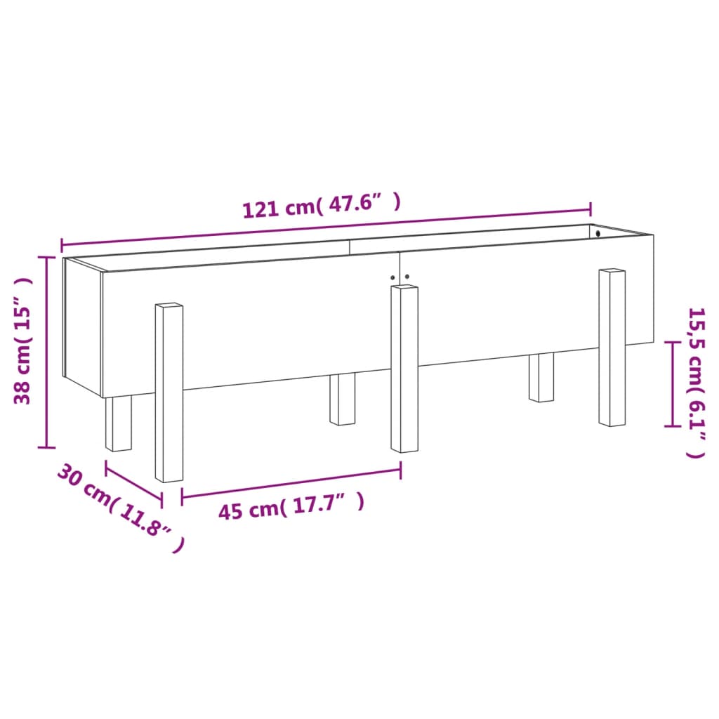 Fioriera Rialzata Giardino 121x30x38 cm Legno Massello Douglas - homemem39