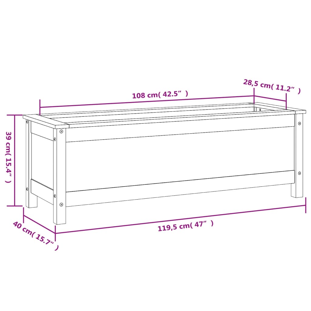 Fioriera Rialzata da Giardino 119,5x40x39cm Legno Massello Pino